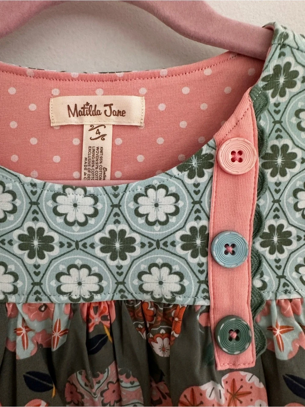 Matilda Jane Green & Pink Patterned Apple Pear Print Flutter Top size 4